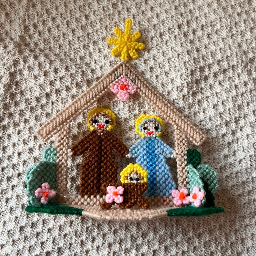 Vintage Christmas Nativity Joseph Mary‎ Jesus Needlepoint Canvas - Picture 2 of 6